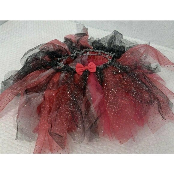 Handmade Ribbon Tulle Pink Black Sparkle Tutu - Picture 1 of 4